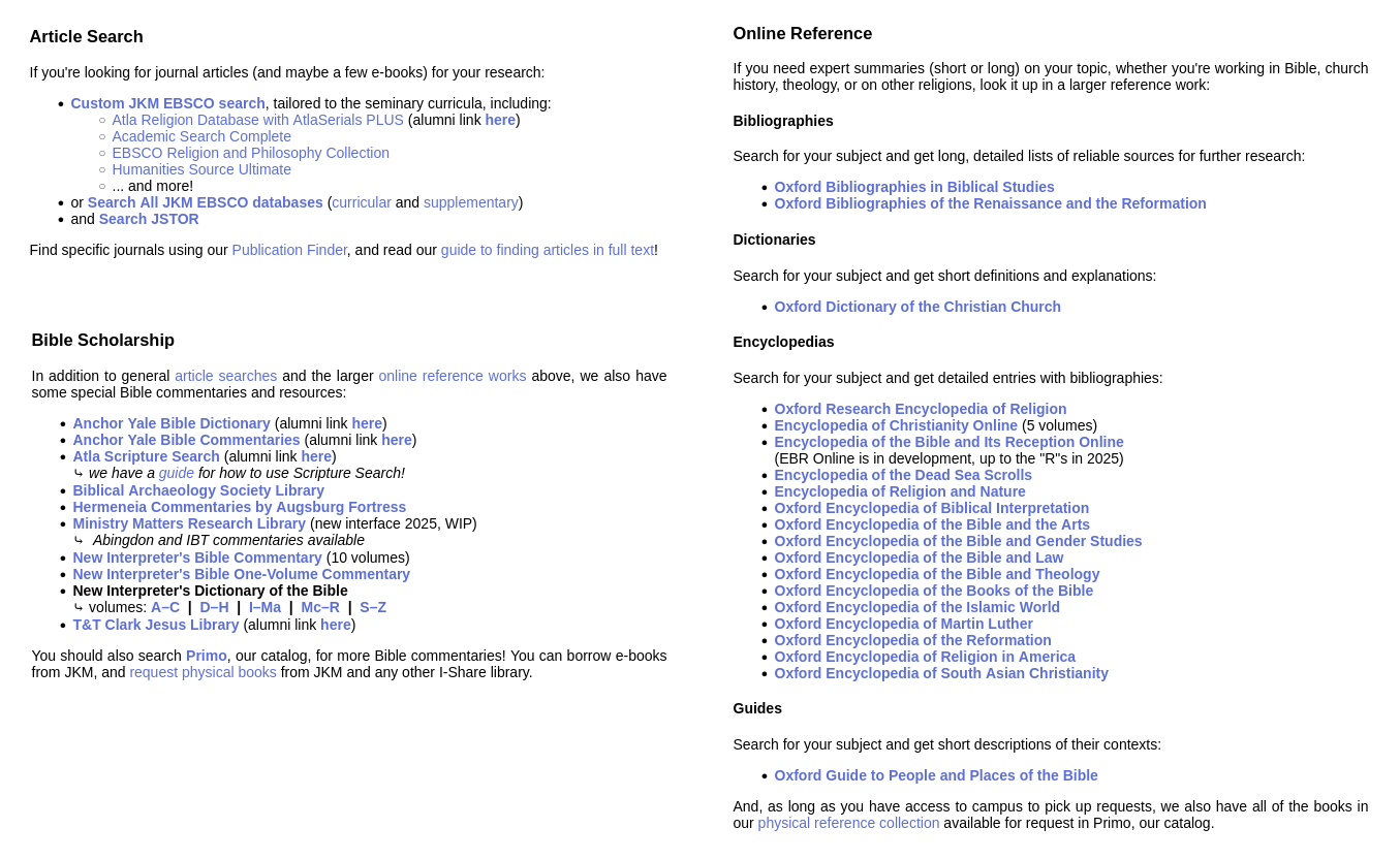 A composite screenshot of the resources for Bible from JKM's e-resources page