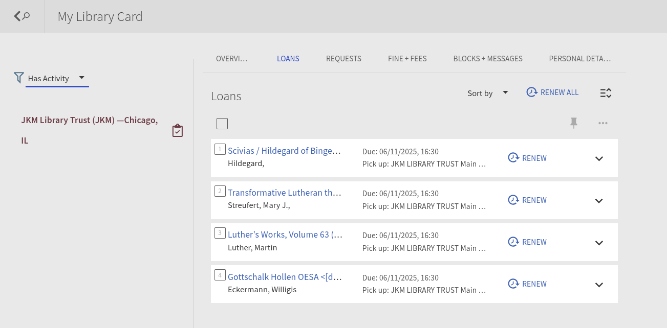 JKM Primo My Loans screen showing "Has Activity" view